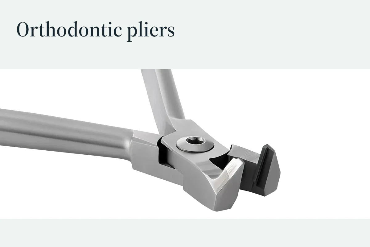 Orthodontic pliers presented for comparison of grip, working end and intended task.
