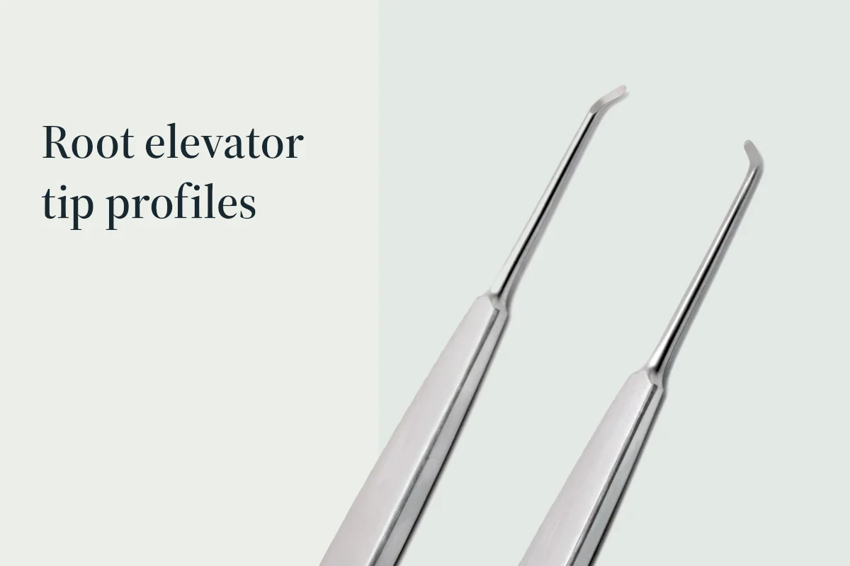 A root elevator shown in a clean profile with its working end visible.