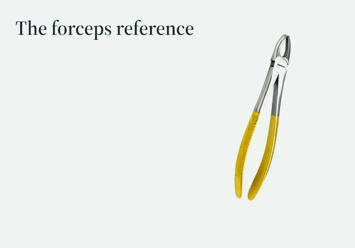 A complete forceps introduces arch, tooth group, side and pattern as parts of its reference.