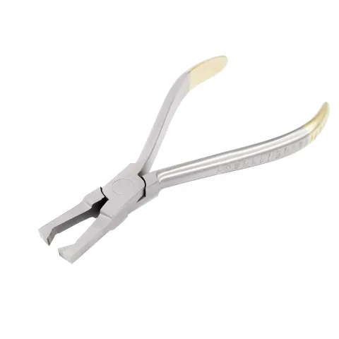 Anterior bracket-removing pliers with opposing flanged tips and recessed handles