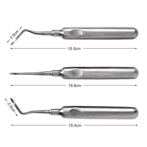Three Heidbrink root-tip picks with different working-end patterns