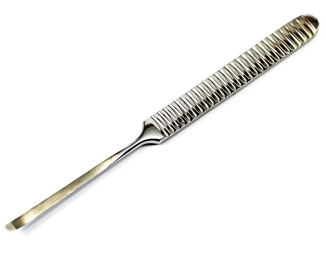 Williger-pattern periosteal elevator with a flat working end and ribbed handle